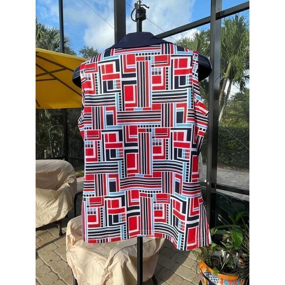 GGBlue Grace National Geometric Red Blue WhiteGolf Polo Tank Size M - Picture 3 of 8